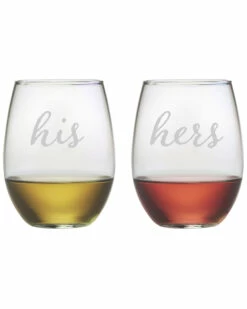 Susquehanna Glass Set Of Two 21oz His & Hers Stemless Glasses Home Bar Carts & Accessories