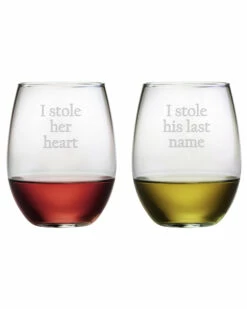 Susquehanna Glass Set Of 2 21oz Stole Her Heart Stemless Wine Glasses Home Drinkware