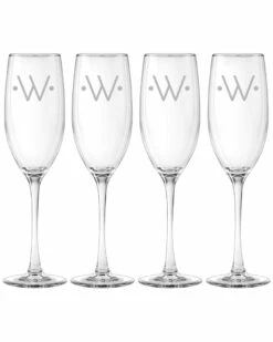 Susquehanna Glass Monogrammed Set Of Four 8oz Dot Grand Flutes, (A-Z) Home Drinkware