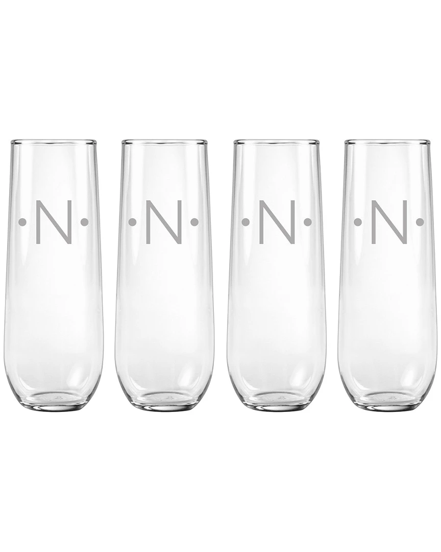 Susquehanna Glass Monogrammed Set Of Four 8.5oz Dot Stemless Flutes, (A-Z) Home Bar Carts & Accessories