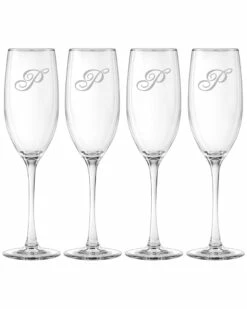 Susquehanna Glass Monogrammed Set Of Four 8oz Champlain Grand Flutes, (A-Z) Home Drinkware