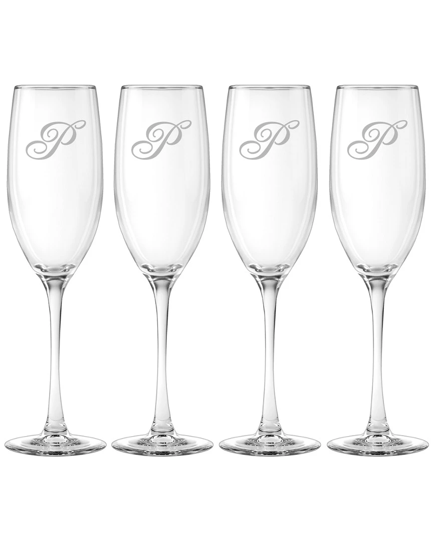 Susquehanna Glass Monogrammed Set Of Four 8oz Champlain Grand Flutes, (A-Z) Home Drinkware