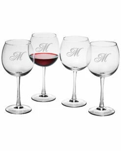 Susquehanna Glass Monogrammed Set Of Four Champlain Balloon Red Wine Glasses, (A-Z) Home Drinkware