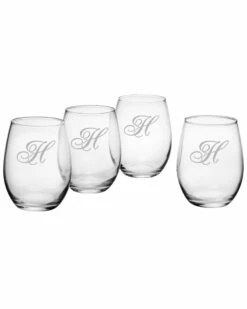 Susquehanna Glass Monogrammed Set Of Four Champlain Stemless Wine Glasses, (A-Z) Home Drinkware
