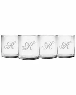 Susquehanna Glass Monogrammed Set Of Four Champlain Slim Rocks Glasses, (A-Z) Home Bar Carts & Accessories