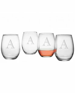 Susquehanna Glass Monogrammed Set Of Four Engraver Stemless Wine Glasses, (A-Z) Home Drinkware