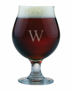 Susquehanna Glass Monogrammed Set Of Four 16oz Belgian Beer Glasses, (A-Z) Home Bar Carts & Accessories