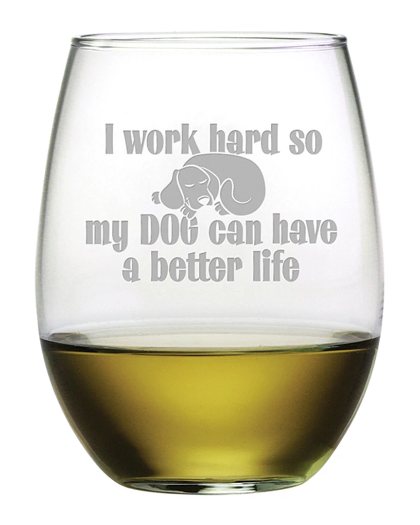 Susquehanna Glass Set Of 4 Dog Better Life Stemless Wine Tumblers Home Pet Supplies