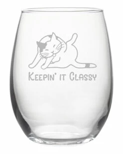 Susquehanna Glass Set Of 4 Classy Cat Stemless Wine Tumblers Home Pet Supplies