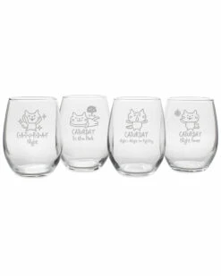 Susquehanna Glass Set Of 4 Caturday Night Assortment Stemless Wine Tumblers Home Pet Supplies