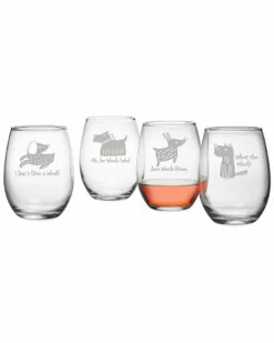 Susquehanna Glass Set Of 4 What The Woof Assortment Stemless Wine Tumblers Home Games & Giftables