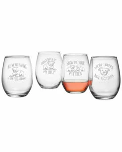 Susquehanna Glass Set Of 4 Pit Bull Assortment Stemless Wine Tumblers Home Games & Giftables