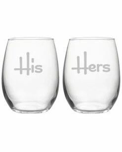 Susquehanna Glass Set Of 2 His & Hers Stemless Wine Glasses Home Drinkware