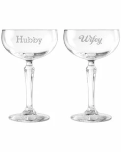Susquehanna Glass Set Of 2 Hubby & Wifey Cocktail Coupes Home Drinkware