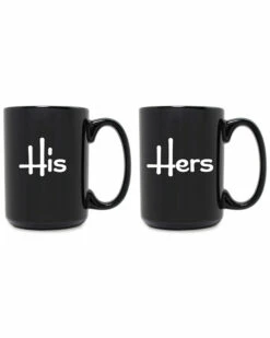 Susquehanna Glass Set Of 2 His & Hers Grande Black Mugs Home Drinkware