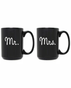 Susquehanna Glass Set Of 2 Mr. & Mrs. Grande Black Mugs Home Drinkware