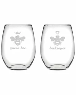 Susquehanna Glass Set Of 2 The Hive Stemless Wine Glasses Home Drinkware