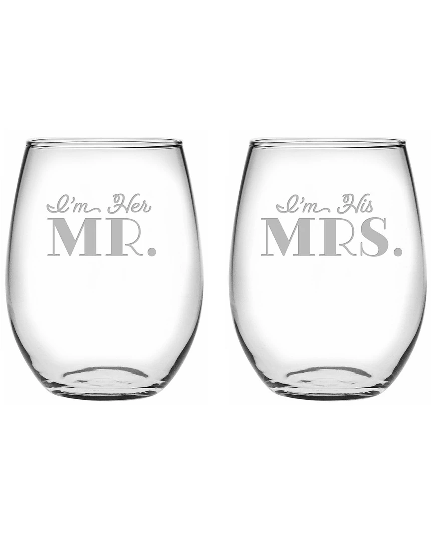 Susquehanna Glass Set Of 2 Her Mr. And His Mrs. Stemless Wine Glasses Home Drinkware