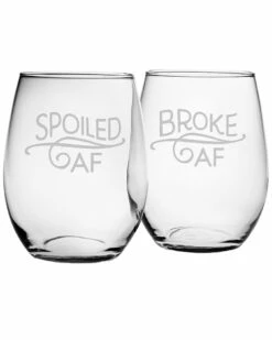 Susquehanna Glass Set Of 2 Spoiled & Broke Stemless Wine Glasses Home Drinkware