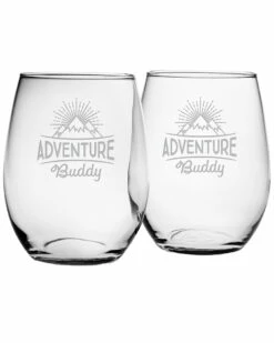 Susquehanna Glass Set Of 2 Adventure Buddy Stemless Wine Glasses Home Drinkware