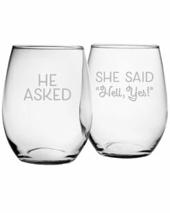 Susquehanna Glass Set Of 2 He Asked Stemless Wine Glasses Home Drinkware