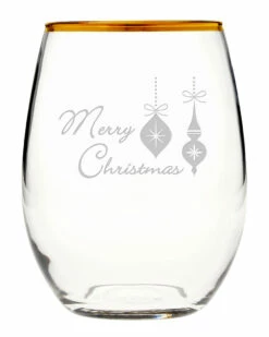 Susquehanna Glass Merry Christmas Set Of 4 Stemless Wine Glasses 21oz Home Linens