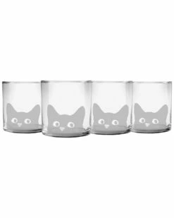 Susquehanna Glass Set Of 4 Curious Cat Slim Rocks Glasses Home Dinnerware