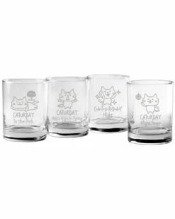 Susquehanna Glass Set Of 4 Caturday Assortment Rocks Glasses Home Dinnerware