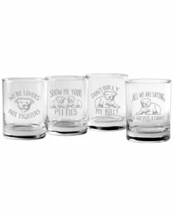 Susquehanna Glass Set Of 4 Pit Bull Assortment Rocks Glasses Home Dinnerware
