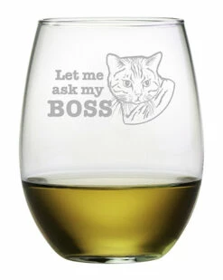 Susquehanna Glass Let Me Ask My Boss Stemless Wine & Gift Box Home Dinnerware