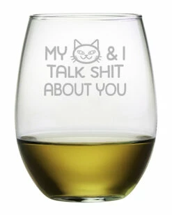 Susquehanna Glass My Cat & I Stemless Wine & Gift Box Home Dinnerware