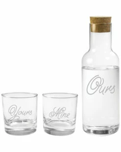 Susquehanna Glass Yours, Mine & Ours Decanter & Tumbler 3pc Set Home Bar Carts & Accessories