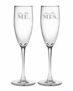 Susquehanna Glass Set Of 2 I'm Her & I'm His Champagne Flute Glasses Home Drinkware