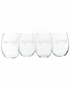 Susquehanna Glass Oy Vey! Set Of Four 21oz Stemless Glasses Home Decorative Items & Frames