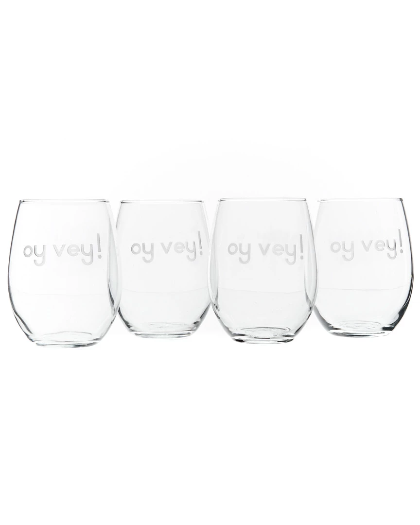 Susquehanna Glass Oy Vey! Set Of Four 21oz Stemless Glasses Home Decorative Items & Frames
