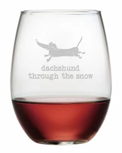 Susquehanna Glass Set Of 4 Dachshund Through Stemless Wine Tumblers Home Decorative Items & Frames