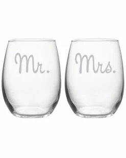 Susquehanna Glass Set Of 2 Mr. & Mrs. Stemless Wine Glasses Home Drinkware