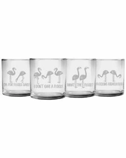 Susquehanna Glass Set Of 4 Flocking Ridiculous Assortment Slim Rocks Glass Home Decorative Items & Frames