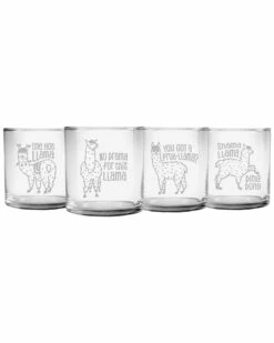 Susquehanna Glass Set Of 4 Llama-Rama Assortment Slim Rocks Glass Home Decorative Items & Frames