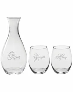 Susquehanna Glass Yours, Mine & Ours Carafe & Stemless 3pc Set Home Bar Carts & Accessories