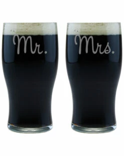 Susquehanna Glass Set Of 2 Hubby & Wifey Classic Pub Glasses Home Bar Carts & Accessories