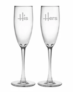 Susquehanna Glass Set Of 2 His & Hers Champagne Flute Glasses Home Drinkware