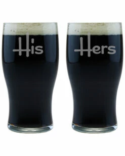 Susquehanna Glass Set Of 2 His & Hers Classic Pub Glasses Home Bar Carts & Accessories