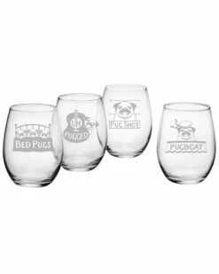 Susquehanna Glass Set Of 4 21oz Pug Shots Stemless Wine Glasses Home Bar Carts & Accessories