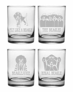 Susquehanna Glass Set Of Four Beagle Assortment Rocks 14oz Glasses Home Bar Carts & Accessories