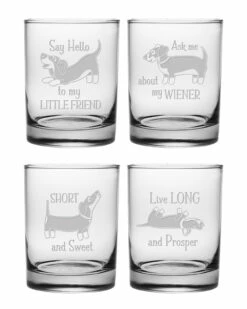 Susquehanna Glass Dachshund Set Of 4 14oz Rocks Glasses Home Bar Carts & Accessories
