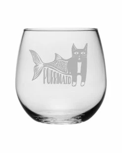 Susquehanna Glass Purrmaid Set Of 4 16.75oz Stemless Wine Glasses Home Bar Carts & Accessories