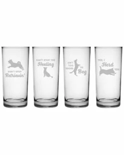 Susquehanna Glass 15oz Clever Canine Assortment Hiball Set Of 4 Home Bar Carts & Accessories