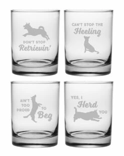 Susquehanna Glass 14oz Clever Canine Assortment Rocks Glass Set Of 4 Home Bar Carts & Accessories