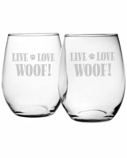 Susquehanna Glass Susquehanna 21oz Live Love Woof Stemless Wine Set Of 4 Home Bar Carts & Accessories